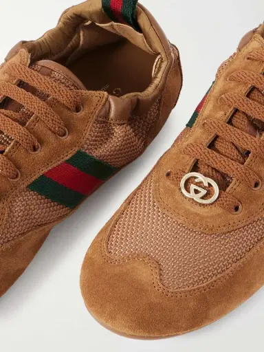 Gucci Shift Webbing And Leather-trimmed Mesh And Suede Sneakers | Thumbnail 4 Gucci Shift Webbing And Leather-trimmed Mesh And Suede Sneakers | Thumbnail 4