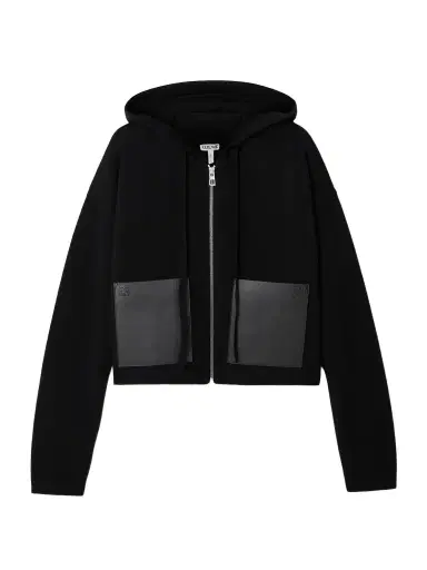 Loewe Leather-trimmed Wool-blend Hoodie | Thumbnail 1 Loewe Leather-trimmed Wool-blend Hoodie | Thumbnail 1