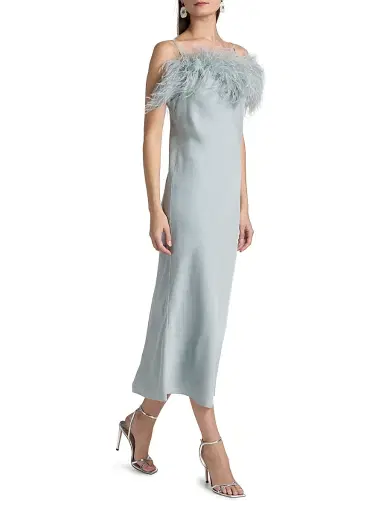 A.L.C. Women's Odette Feathered Crepe Midi-Dress - Slate Blue | Thumbnail 2 A.L.C. Women's Odette Feathered Crepe Midi-Dress - Slate Blue | Thumbnail 2