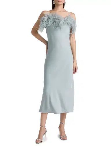 A.L.C. Women's Odette Feathered Crepe Midi-Dress - Slate Blue | Thumbnail 3 A.L.C. Women's Odette Feathered Crepe Midi-Dress - Slate Blue | Thumbnail 3