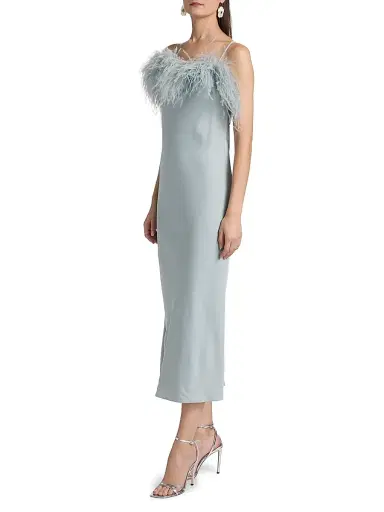A.L.C. Women's Odette Feathered Crepe Midi-Dress - Slate Blue | Thumbnail 4 A.L.C. Women's Odette Feathered Crepe Midi-Dress - Slate Blue | Thumbnail 4