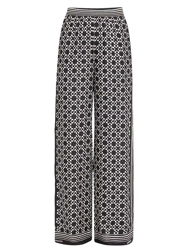Women's Zuna Geometric Straight-Leg Satin Pants - Black Women's Zuna Geometric Straight-Leg Satin Pants - Black