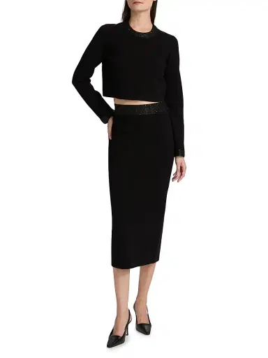 A.L.C. Women's Marley Embellished Long-Sleeve Crop Top - Black | Thumbnail 2 A.L.C. Women's Marley Embellished Long-Sleeve Crop Top - Black | Thumbnail 2