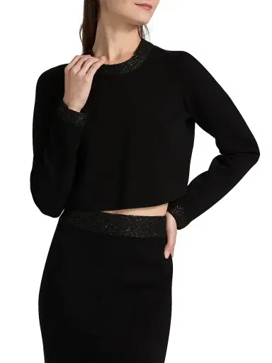A.L.C. Women's Marley Embellished Long-Sleeve Crop Top - Black | Thumbnail 3 A.L.C. Women's Marley Embellished Long-Sleeve Crop Top - Black | Thumbnail 3