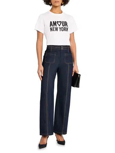 Cinq à Sept Women's Dorothea Topstitched High-Rise Wide-Leg Jeans - Indigo | Thumbnail 2 Cinq à Sept Women's Dorothea Topstitched High-Rise Wide-Leg Jeans - Indigo | Thumbnail 2