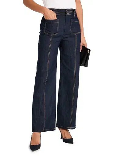 Cinq à Sept Women's Dorothea Topstitched High-Rise Wide-Leg Jeans - Indigo | Thumbnail 3 Cinq à Sept Women's Dorothea Topstitched High-Rise Wide-Leg Jeans - Indigo | Thumbnail 3
