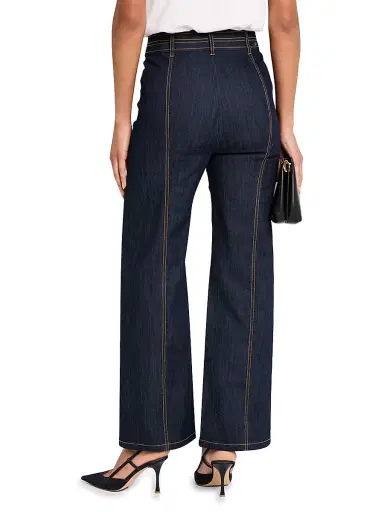 Cinq à Sept Women's Dorothea Topstitched High-Rise Wide-Leg Jeans - Indigo | Thumbnail 4 Cinq à Sept Women's Dorothea Topstitched High-Rise Wide-Leg Jeans - Indigo | Thumbnail 4