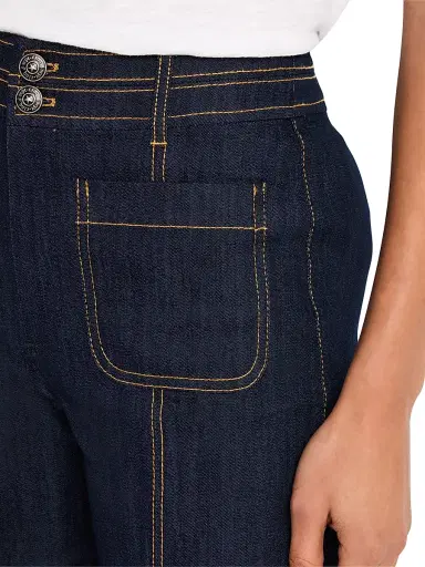 Cinq à Sept Women's Dorothea Topstitched High-Rise Wide-Leg Jeans - Indigo | Thumbnail 5 Cinq à Sept Women's Dorothea Topstitched High-Rise Wide-Leg Jeans - Indigo | Thumbnail 5