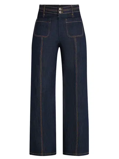 Cinq à Sept Women's Dorothea Topstitched High-Rise Wide-Leg Jeans - Indigo | Thumbnail 1 Cinq à Sept Women's Dorothea Topstitched High-Rise Wide-Leg Jeans - Indigo | Thumbnail 1