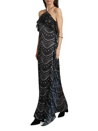 MISA Los Angeles Women's Lupita Polka Dot Chiffon Halterneck Maxi Dress - Stranded Pearls Mix | Thumbnail 2 MISA Los Angeles Women's Lupita Polka Dot Chiffon Halterneck Maxi Dress - Stranded Pearls Mix | Thumbnail 2