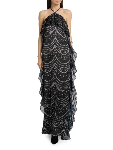 MISA Los Angeles Women's Lupita Polka Dot Chiffon Halterneck Maxi Dress - Stranded Pearls Mix | Thumbnail 3 MISA Los Angeles Women's Lupita Polka Dot Chiffon Halterneck Maxi Dress - Stranded Pearls Mix | Thumbnail 3