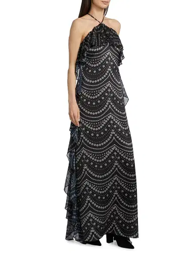 MISA Los Angeles Women's Lupita Polka Dot Chiffon Halterneck Maxi Dress - Stranded Pearls Mix | Thumbnail 4 MISA Los Angeles Women's Lupita Polka Dot Chiffon Halterneck Maxi Dress - Stranded Pearls Mix | Thumbnail 4