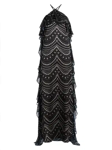 MISA Los Angeles Women's Lupita Polka Dot Chiffon Halterneck Maxi Dress - Stranded Pearls Mix | Thumbnail 1 MISA Los Angeles Women's Lupita Polka Dot Chiffon Halterneck Maxi Dress - Stranded Pearls Mix | Thumbnail 1
