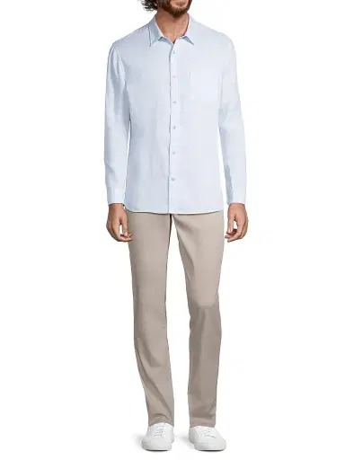 Vince Men's Linen Button-Front Shirt - Glacier | Thumbnail 2 Vince Men's Linen Button-Front Shirt - Glacier | Thumbnail 2