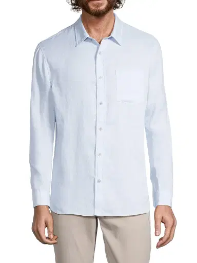 Vince Men's Linen Button-Front Shirt - Glacier | Thumbnail 3 Vince Men's Linen Button-Front Shirt - Glacier | Thumbnail 3