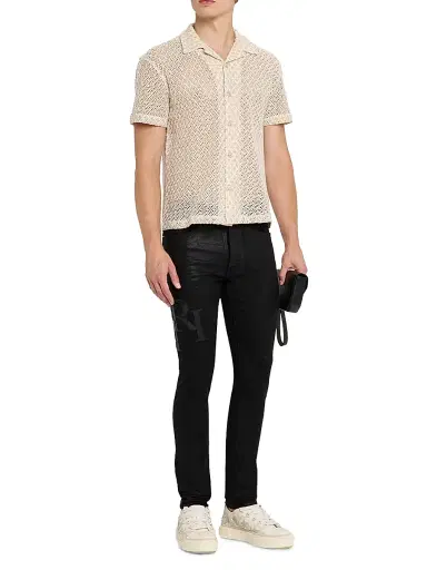 AMIRI Men's Staggered Logo Waxed Skinny Jeans | Thumbnail 2 AMIRI Men's Staggered Logo Waxed Skinny Jeans | Thumbnail 2