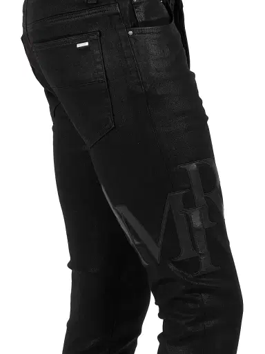 AMIRI Men's Staggered Logo Waxed Skinny Jeans | Thumbnail 4 AMIRI Men's Staggered Logo Waxed Skinny Jeans | Thumbnail 4