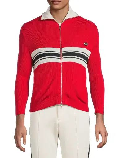 adidas Men's x Wales Bonner Striped Knit Zip Jacket - Better Scarlet | Thumbnail 3 adidas Men's x Wales Bonner Striped Knit Zip Jacket - Better Scarlet | Thumbnail 3