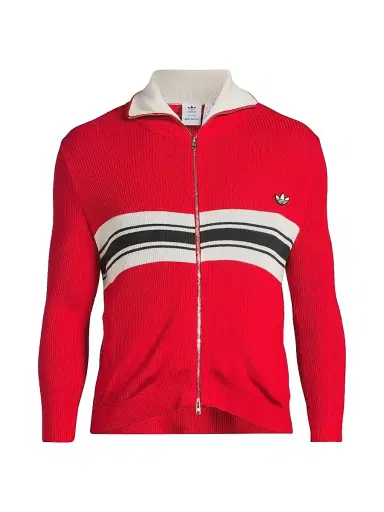 adidas Men's x Wales Bonner Striped Knit Zip Jacket - Better Scarlet | Thumbnail 1 adidas Men's x Wales Bonner Striped Knit Zip Jacket - Better Scarlet | Thumbnail 1