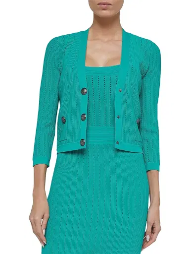 L'AGENCE Women's Irvin Pointelle-Knit Crop Cardigan - Bright Green | Thumbnail 3 L'AGENCE Women's Irvin Pointelle-Knit Crop Cardigan - Bright Green | Thumbnail 3