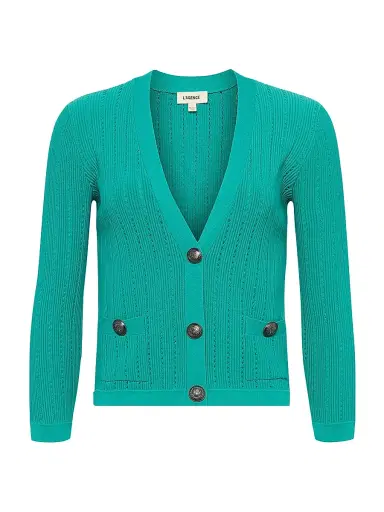 L'AGENCE Women's Irvin Pointelle-Knit Crop Cardigan - Bright Green | Thumbnail 1 L'AGENCE Women's Irvin Pointelle-Knit Crop Cardigan - Bright Green | Thumbnail 1