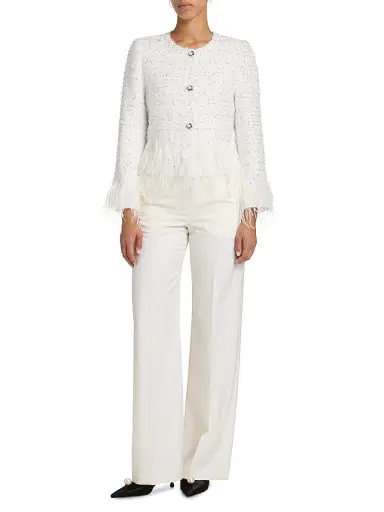 Milly Women's Richele Metallic Tweed Fringed-Trim Jacket - White Silver | Thumbnail 2 Milly Women's Richele Metallic Tweed Fringed-Trim Jacket - White Silver | Thumbnail 2
