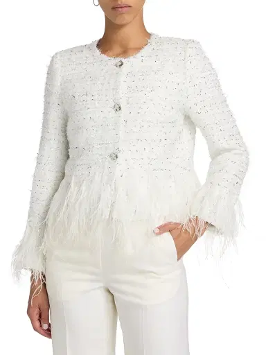 Milly Women's Richele Metallic Tweed Fringed-Trim Jacket - White Silver | Thumbnail 3 Milly Women's Richele Metallic Tweed Fringed-Trim Jacket - White Silver | Thumbnail 3
