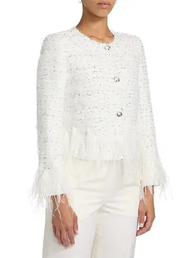 Milly Women's Richele Metallic Tweed Fringed-Trim Jacket - White Silver | Thumbnail 4 Milly Women's Richele Metallic Tweed Fringed-Trim Jacket - White Silver | Thumbnail 4