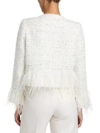 Milly Women's Richele Metallic Tweed Fringed-Trim Jacket - White Silver | Thumbnail 5 Milly Women's Richele Metallic Tweed Fringed-Trim Jacket - White Silver | Thumbnail 5