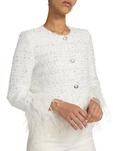 Milly Women's Richele Metallic Tweed Fringed-Trim Jacket - White Silver | Thumbnail 6 Milly Women's Richele Metallic Tweed Fringed-Trim Jacket - White Silver | Thumbnail 6