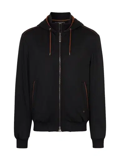Stefano Ricci Men's Wool Hooded Bomber Jacket - Black | Thumbnail 1 Stefano Ricci Men's Wool Hooded Bomber Jacket - Black | Thumbnail 1