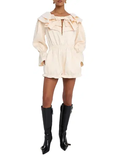 AKNVAS Women's Gemma Long-Sleeve Satin Romper - Cream | Thumbnail 2 AKNVAS Women's Gemma Long-Sleeve Satin Romper - Cream | Thumbnail 2