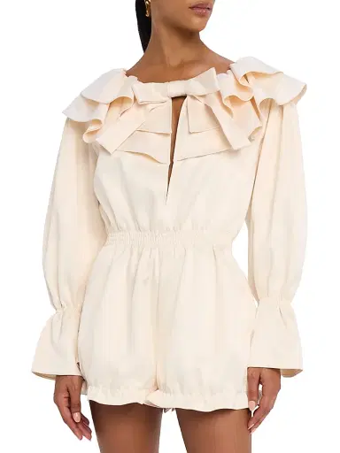 AKNVAS Women's Gemma Long-Sleeve Satin Romper - Cream | Thumbnail 3 AKNVAS Women's Gemma Long-Sleeve Satin Romper - Cream | Thumbnail 3