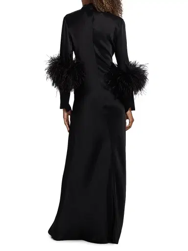 Lapointe Women's Feather-Trim Satin Gown - Black - Size 14 | Thumbnail 5 Lapointe Women's Feather-Trim Satin Gown - Black - Size 14 | Thumbnail 5