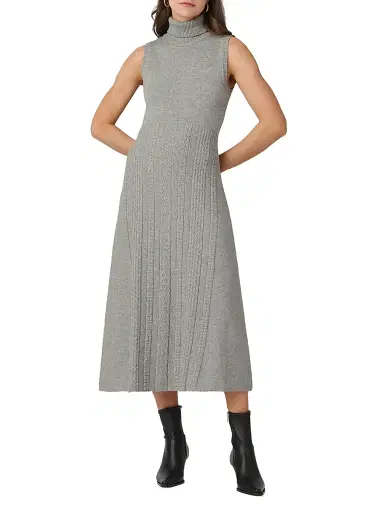Shoshanna Women's Carmella Cotton-Wool Midi-Dress - Grey | Thumbnail 2 Shoshanna Women's Carmella Cotton-Wool Midi-Dress - Grey | Thumbnail 2