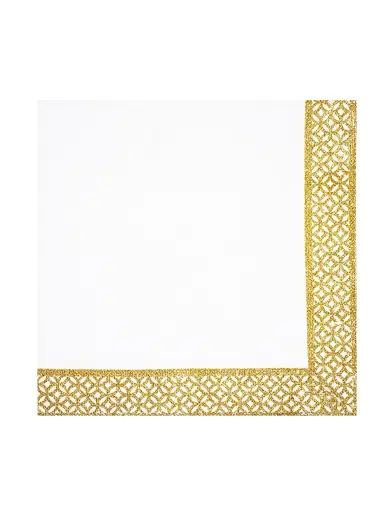 Nomi K Metallic Arabesque Border Linen Napkin Set of 4 - White | Thumbnail 1 Nomi K Metallic Arabesque Border Linen Napkin Set of 4 - White | Thumbnail 1