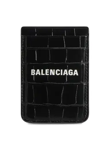 Balenciaga Women's Crocodile Embossed Cash Magnet Card Holder - Black White | Thumbnail 1 Balenciaga Women's Crocodile Embossed Cash Magnet Card Holder - Black White | Thumbnail 1