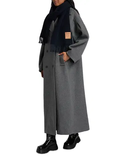 Ganni Women's Wool-Blend Double-Breasted Trench Coat - Pewter Melange | Thumbnail 2 Ganni Women's Wool-Blend Double-Breasted Trench Coat - Pewter Melange | Thumbnail 2