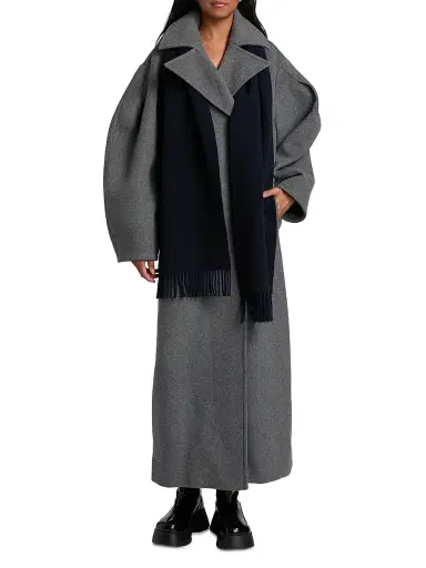 Ganni Women's Wool-Blend Double-Breasted Trench Coat - Pewter Melange | Thumbnail 3 Ganni Women's Wool-Blend Double-Breasted Trench Coat - Pewter Melange | Thumbnail 3
