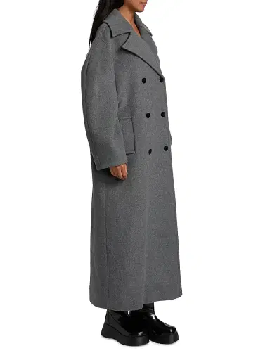 Ganni Women's Wool-Blend Double-Breasted Trench Coat - Pewter Melange | Thumbnail 4 Ganni Women's Wool-Blend Double-Breasted Trench Coat - Pewter Melange | Thumbnail 4