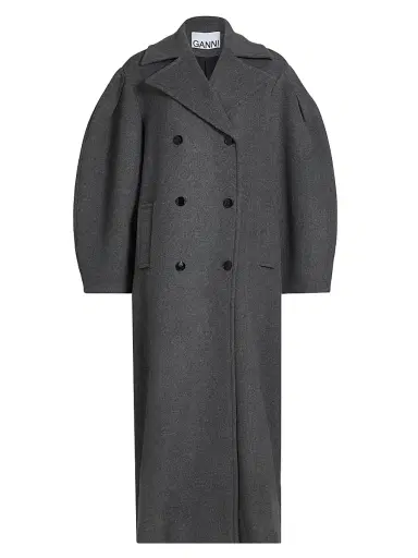 Ganni Women's Wool-Blend Double-Breasted Trench Coat - Pewter Melange | Thumbnail 1 Ganni Women's Wool-Blend Double-Breasted Trench Coat - Pewter Melange | Thumbnail 1