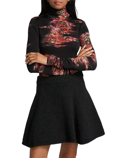 Ganni Women's Floral Stretch Jersey Turtleneck Top - Black | Thumbnail 3 Ganni Women's Floral Stretch Jersey Turtleneck Top - Black | Thumbnail 3