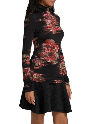 Ganni Women's Floral Stretch Jersey Turtleneck Top - Black | Thumbnail 4 Ganni Women's Floral Stretch Jersey Turtleneck Top - Black | Thumbnail 4