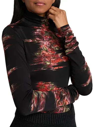 Ganni Women's Floral Stretch Jersey Turtleneck Top - Black | Thumbnail 6 Ganni Women's Floral Stretch Jersey Turtleneck Top - Black | Thumbnail 6