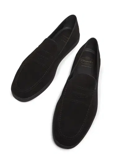 Church's Men's Peebles Suede Top-Stitched Penny Loafers - Black | Thumbnail 4 Church's Men's Peebles Suede Top-Stitched Penny Loafers - Black | Thumbnail 4