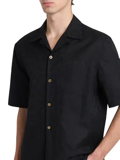 Versace Men's Barocco Jacquard Cotton Poplin Shirt - Black | Thumbnail 3 Versace Men's Barocco Jacquard Cotton Poplin Shirt - Black | Thumbnail 3