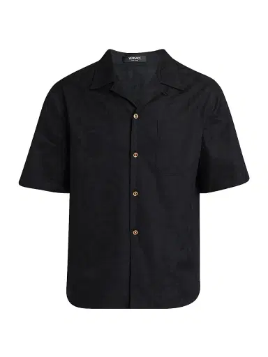 Versace Men's Barocco Jacquard Cotton Poplin Shirt - Black | Thumbnail 1 Versace Men's Barocco Jacquard Cotton Poplin Shirt - Black | Thumbnail 1