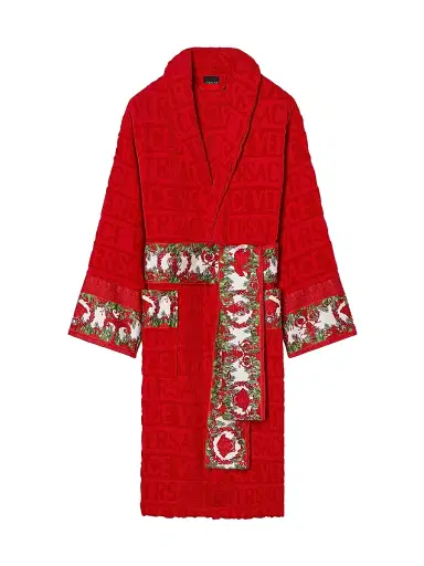 Versace Men's Christmas Barocco Cotton Robe - Red | Thumbnail 1 Versace Men's Christmas Barocco Cotton Robe - Red | Thumbnail 1