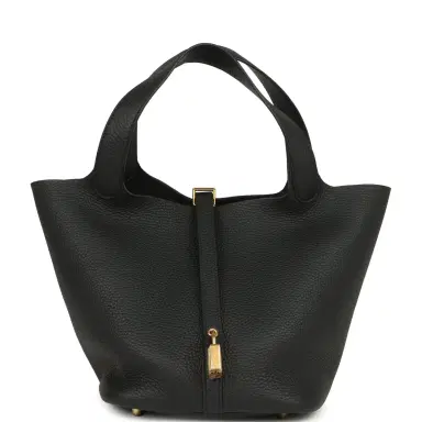 HERMÈS Hermes Picotin Lock 22 Black Clemence Gold Hardware | Thumbnail 1 HERMÈS Hermes Picotin Lock 22 Black Clemence Gold Hardware | Thumbnail 1