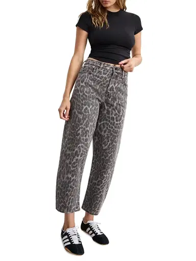 Good American Women's Good Standard Leopard Barrel Jeans - Grey Lucky Leopard | Thumbnail 2 Good American Women's Good Standard Leopard Barrel Jeans - Grey Lucky Leopard | Thumbnail 2